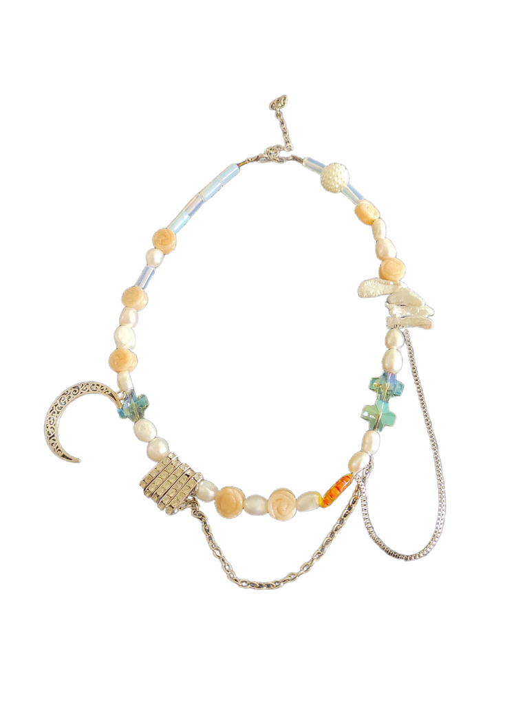 Statement necklace with semiprecious stones and chains - Sofi Moukidou