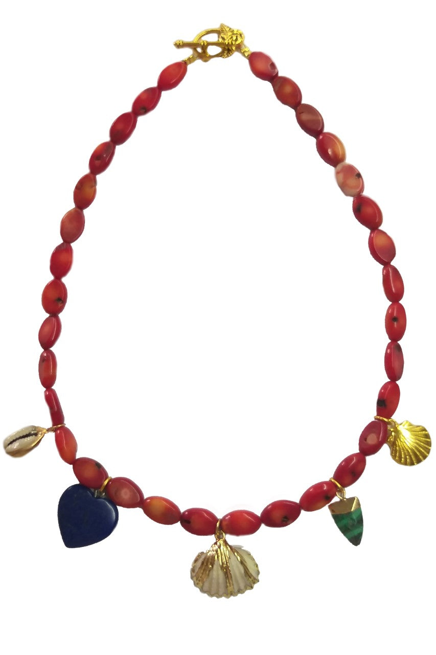 Χειροποίητο κολιέ με κοράλλι και ημιπολύτιμους λίθους - Sofi Moukidou